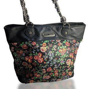 Authentic Floral Flower Rose Black Betsey Johnson Purse Handbag